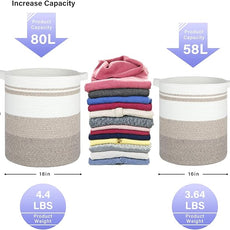 OIAHOMY 58L Laundry Baskets-Laundry Hamper, Storage Basket with Handles, Decorative Basket for Living room, Woven Storage Basket for Toys Bin, Pillows, Blankets, Clothes-18x16in-Gradient Brown