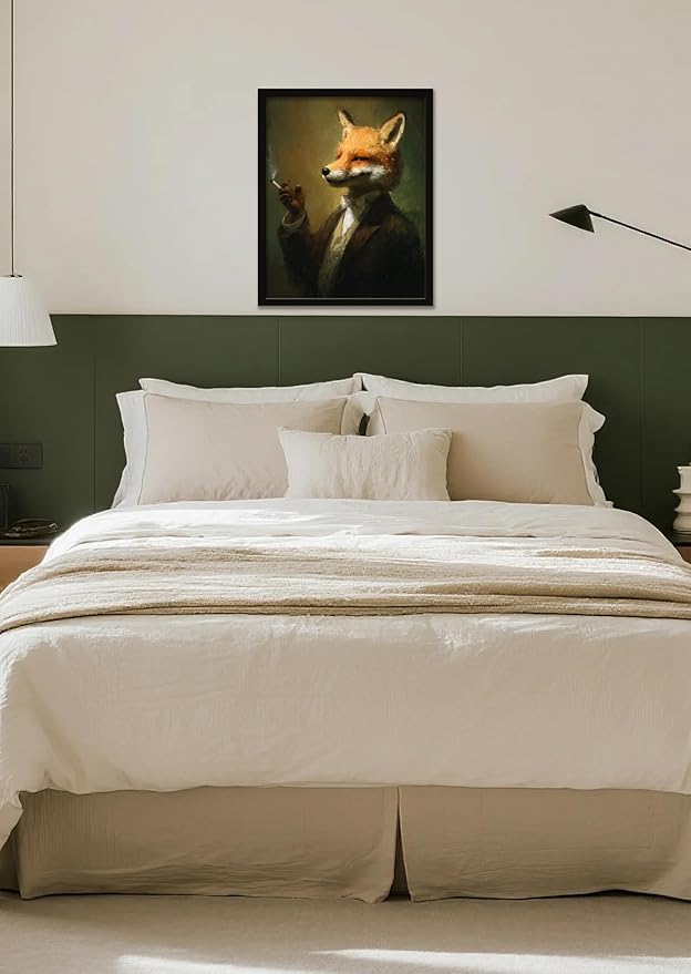 Funny Elegant Animal Wall Art Print Mr. Fox In Thinking Poster Vintage Canvas Art Wall Decor Picture For Bedroom Office living room Bathroom Wall Decor Aesthetic Home Artwork 16" × 20" With Framed