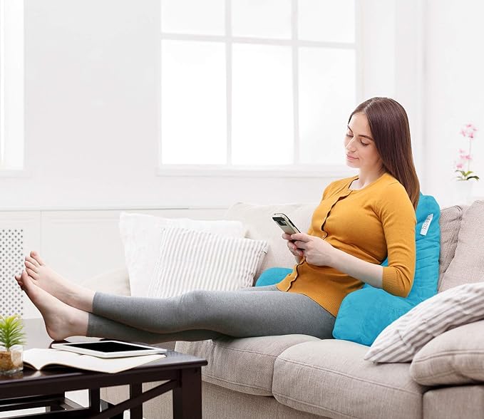 Nestl Reading Pillow with Shredded Memory Foam, Designed for Sitting Up in Bed and Couch, Back and Arms Adjustable Support for Adult & Teens Backrest Pillows for Reading, Washable Cover, Bright Blue