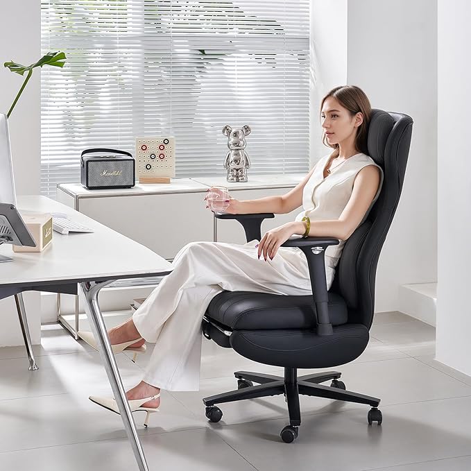 EMIAH Ergonomic Office Chair with Foot Rest Reclining Office Chair with Adjustable Arms and Headrest High Back Gaming Chair with Lumbar Support, PU Leather（Black）