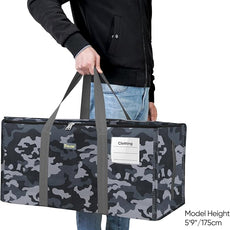BALEINE Extra Large Storage Tote with Zippers & Carrying Handles, Heavy-Duty Oxford Fabric Moving Bags for Laundry, Space Saving, Storage, Grey Camouflage