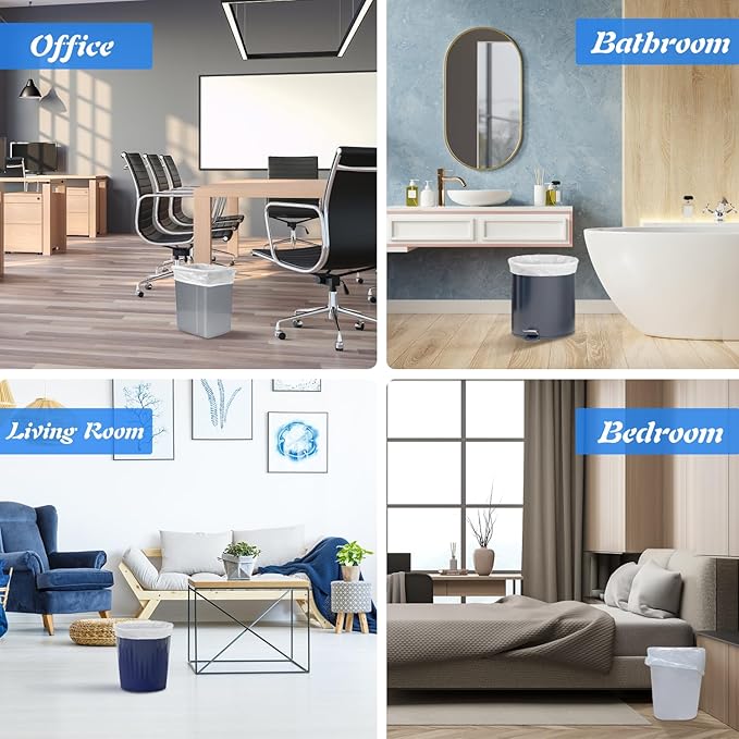 Charmount 3 Gallon Small Trash Bags, 104 Count – Unscented Clear Mini Garbage Bags for Bathroom, Office, Kitchen, 15L Wastebasket Liners