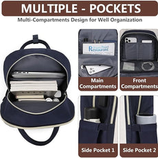 Laptop Backpack for Women, Fits 15.6 Inch Laptop Bag, Fashion Travel Work Backpack Anti-theft Bag with USB Charging, Business Computer Waterproof Backpack Purse, Beige Blue Brown