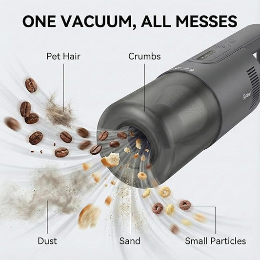 Handheld Vacuum Cordless, 5-in-1 Car Vacuum Portable Cordless 30 Mins Rapid Rechargeable Hand Vacuum Brushless Motor 19000Pa Strong Suction, Dust Busters for Car Home with 4 Nozzles, Gray