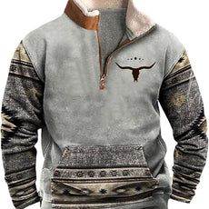 Western Sweatshirts for Men Aztec Cowboy Vintage Graphic Fleece Hoodie Mens Quarter Zip Pullover Country Jacket