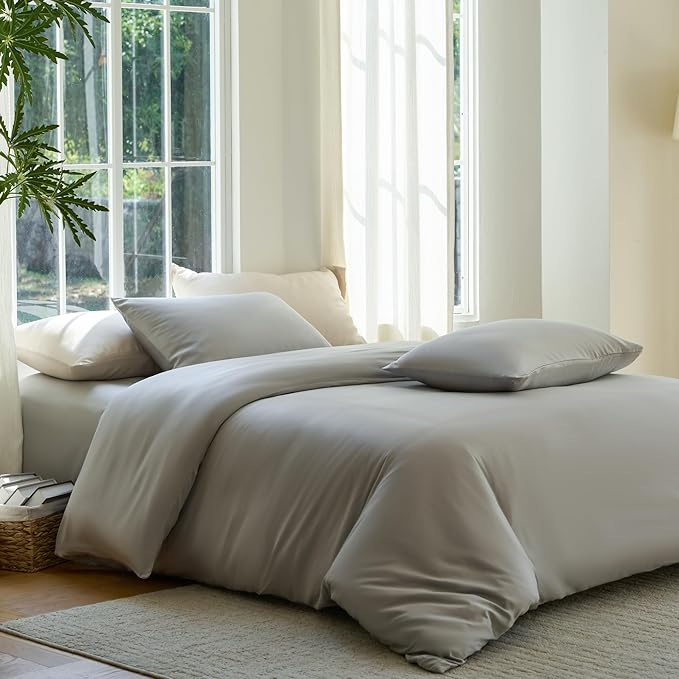 DOZ Duvet Cover Set, 100% Viscose derived from Bamboo, Organically Grown, Buttery Soft, Cooling Duvet Covers, High GSM, 1 Duvet Cover and 2 Pillowcases, 106"x90" (Dove, King/Cal King)