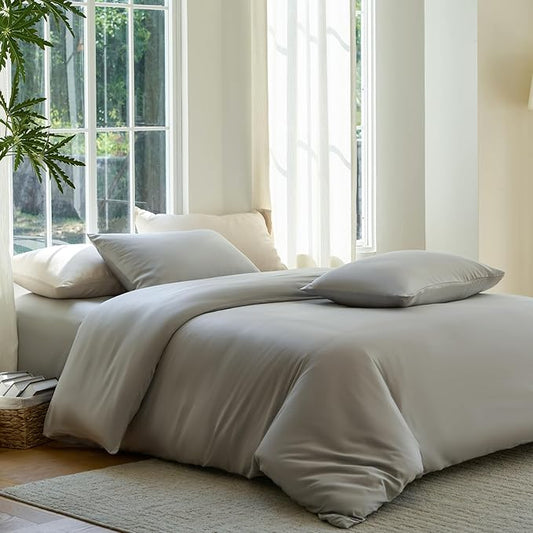 DOZ Duvet Cover Set, 100% Viscose derived from Bamboo, Organically Grown, Buttery Soft, Cooling Duvet Covers, High GSM, 1 Duvet Cover and 2 Pillowcases, 106"x90" (Dove, King/Cal King)
