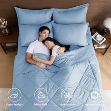 HEVUMYI Light Blue King Comforter Set - 7-Piece All Season Bed in a Bag King, Ultra Soft Bedding Set with Comforter, Flat Sheet, Fitted Sheet, Pillowcases, Pillow Shams