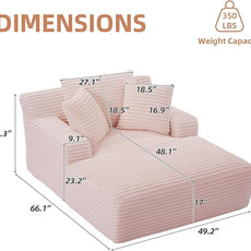 Oversized Chaise Lounge Chair Indoor Corduroy Sofa Bed with Throw Pillows Recliner Chair Comfy Large Deep Seat Sofa Couch for Living Room, Bedroom, Apartment (Pink)