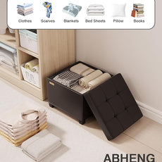 17.7 inches Synthetic Leather turfed Ottomans Cube with Storage, Metal-Framed Square Storage Ottoman Foot Rest Stool Holds 770 LB for Dorm Living Room Bedroom Black UASND63B