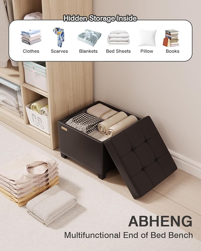 17.7 inches Synthetic Leather turfed Ottomans Cube with Storage, Metal-Framed Square Storage Ottoman Foot Rest Stool Holds 770 LB for Dorm Living Room Bedroom Black UASND63B