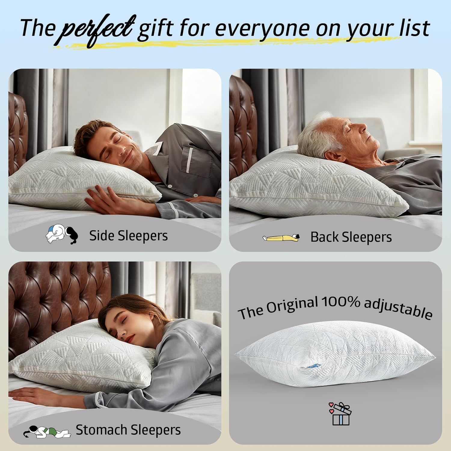 BETU Standard Pillow, Cooling Shredded Memory Foam Pillow for Hot Sleepers College Dorm Room Essentials, Adjustable Firm Gel Cool Pillow for Back Pain and Side Sleeping, Birthday Gifts for Boyfriend Dormly