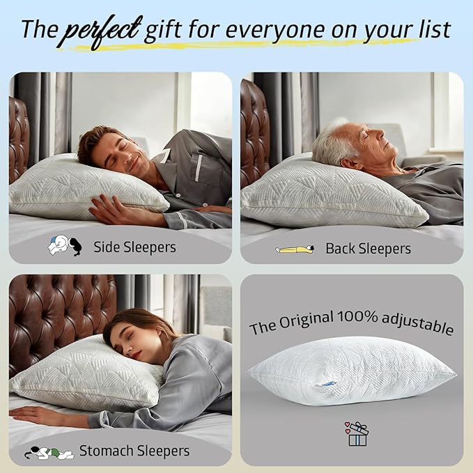 BETU Cooling King Size Pillows Set of 2, Shredded Memory Foam Cool Pillows for Hot Sleepers, Adjustable Firm Soft Support Bed Pillows Perfect for Back Neck Pain and Side Sleeping with Cover, White