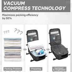 suwasp Vacuum Compression Backpack, 45L Expandable Travel Backpack with Electric Vacpack Pump, Travel Vacuum Bags with Shoe Compartment/17inch Laptop Compartment/Waterproof Pocket, Black