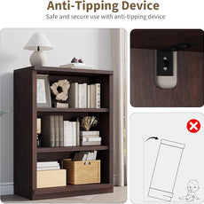 Rresyet 3 -Tier Bookcase and Book Shelf, 31” Wide Bookshelves, Wooden Bookcase Display Storage for Home Office, Living Room and Study Room (Cherry)