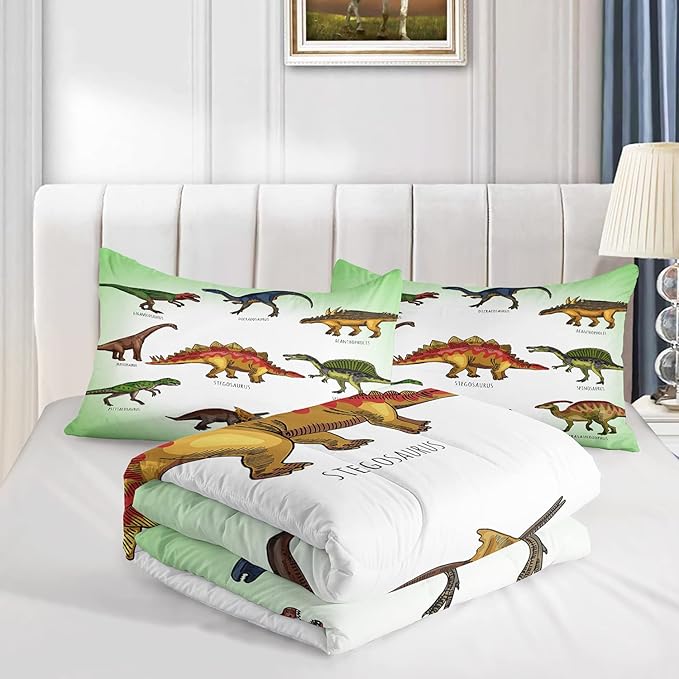 CVHOUSE Dinosaur Comforter Set - Microfiber Quilt Set with 1 Comforter and 2 Pillow Cases - 3 Piece