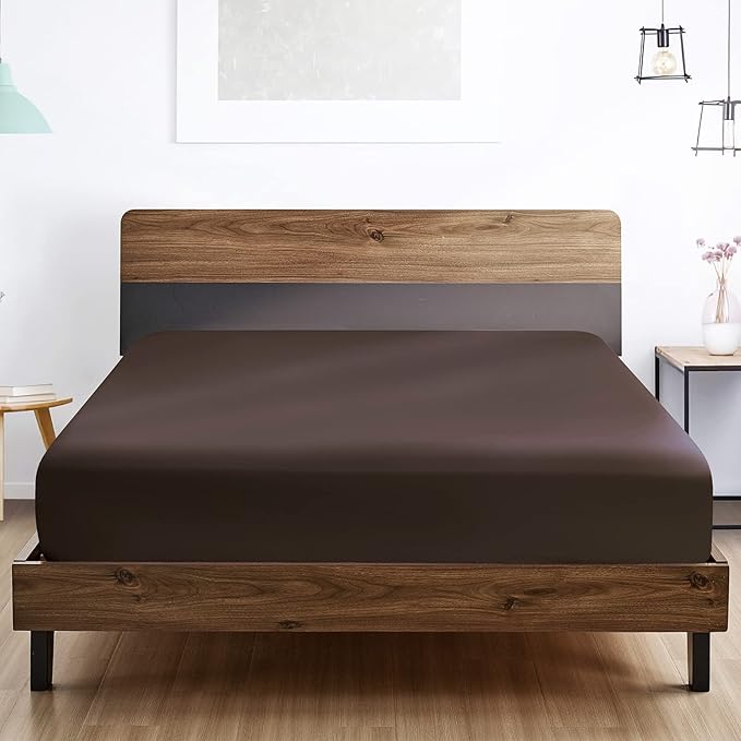 FreshCulture Queen Fitted Sheet - Hotel Quality, Ultra Soft & Breathable Brushed Microfiber, Deep Pocket, Cooling Fitted Sheets for Queen Size Bed (Brown)