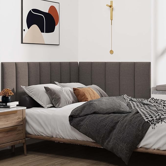 IFNOW Upholstered Wall Mounted Headboard, 3D Soundproof Wall Panels Peel and Stick for King Size, Reusable and Removable Tufted Bed Headboard in Brown (12 Panels, 10" x 24")