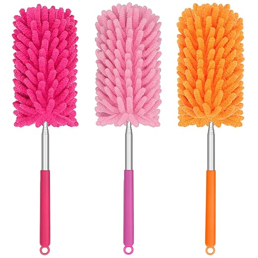 Mini Duster for Cleaning, 360° Bendable Hand Dusters with Extension Pole, Washable Small Duster for Car Interior, Office, Furniture
