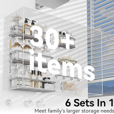 YASONIC Shower Caddy, 6 Pack Large Capacity shower Organizer with Soap Holder and 12 Hooks, Rustproof Shower Shelves for Inside Shower, No Drilling&Sleek Bathroom Organizers and Storage Grey