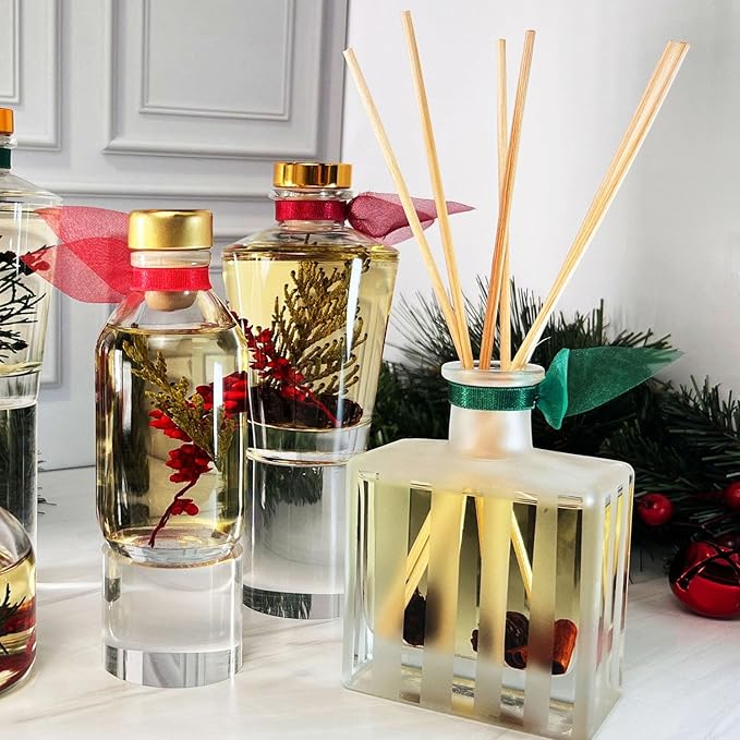 LOVSPA Reed Diffuser Set, Winter Forest Pine Scented Oil Diffuser with Sticks and Wooden Coaster, Bathroom Shelf Decor Made with Real Botanicals, USA Made