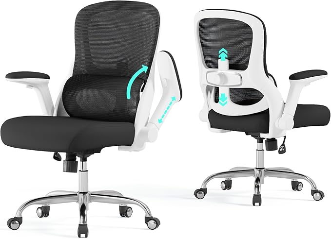 Ergonomic Office Chair - Computer Desk Chairs Comfy, Mesh High-Back Gaming Chair with Adjustable Lumbar Support, Executive Task Chair for Adults, Comfortable for Long Hours (White Black)