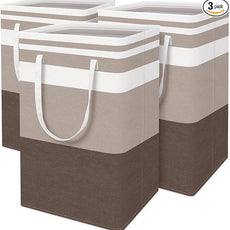 BlissTotes 3-Pack Laundry Basket, Freestanding＆Waterproof Laundry Hamper, Collapsible Tall Clothes Hamper with Easy Carry Handles for Clothes, Towels in the Family and Dorm,Gradient Khaki,75L