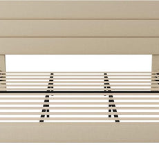 Allewie King Size Platform Bed Frame with Fabric Upholstered Headboard and Wooden Slats Support, Fully Upholstered Mattress Foundation/No Box Spring Needed/Easy Assembly, Beige