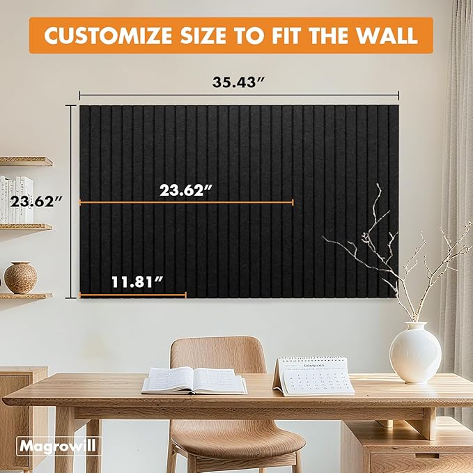 Cork Board Tiles for Wall with Push Pins, 36" x 24" Slat Bulletin Board Sets, Self-Adhesive Pin Board | Magrowill 6 Packs Felt Panels for Office Home Classroom Dorm Interior Wall Decor