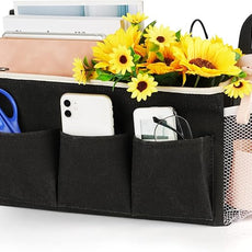 Loghot Bedside Caddy/Bedside Storage Bag Hanging Organizer for Bunk and Hospital Beds,Dorm Rooms Bed Rails,Can be Placed Glasses,Books,Mobile Phones,Keys (New Black)