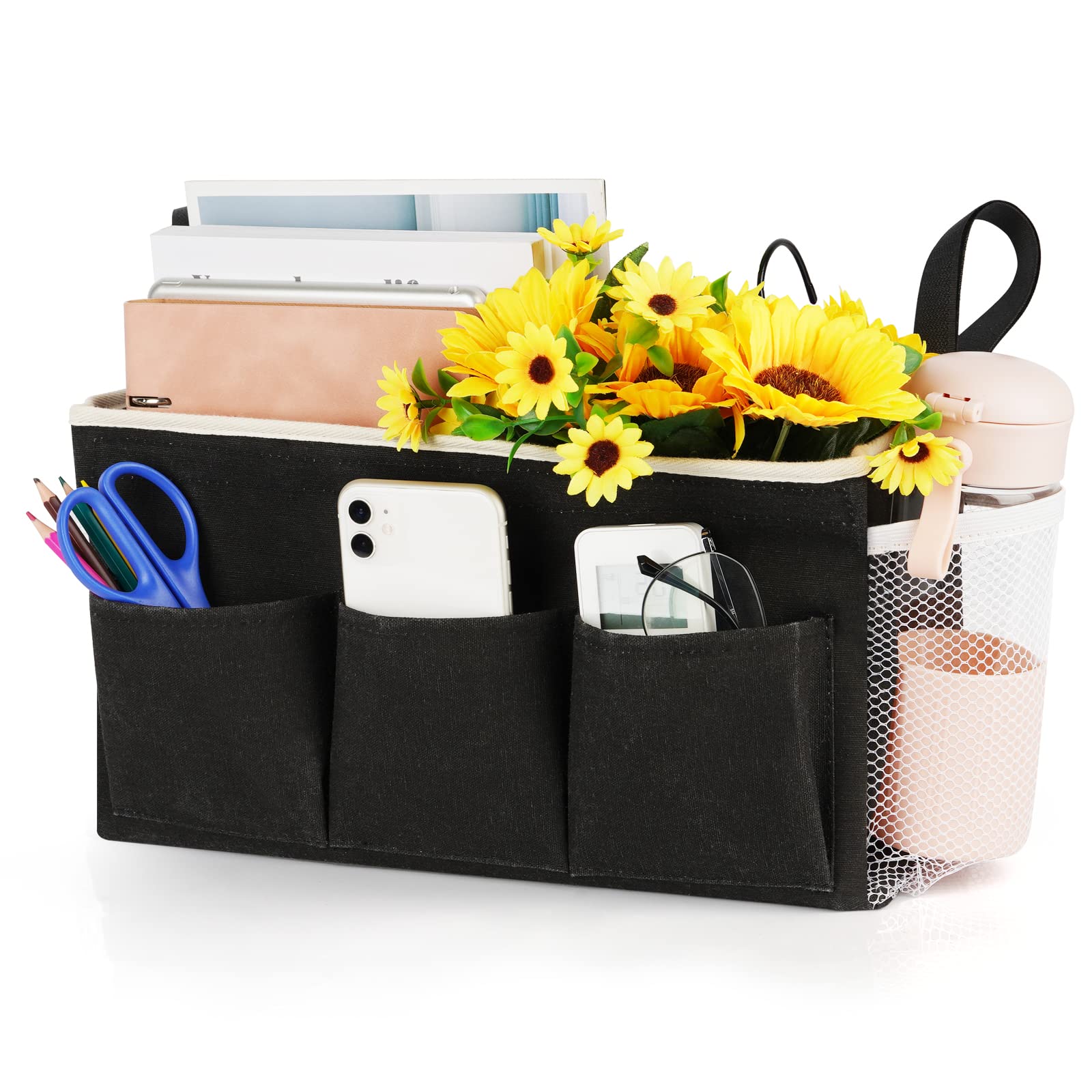 Loghot Bedside Caddy/Bedside Storage Bag Hanging Organizer for Bunk and Hospital Beds,Dorm Rooms Bed Rails,Can be Placed Glasses,Books,Mobile Phones,Keys (Light Pink) Dormly