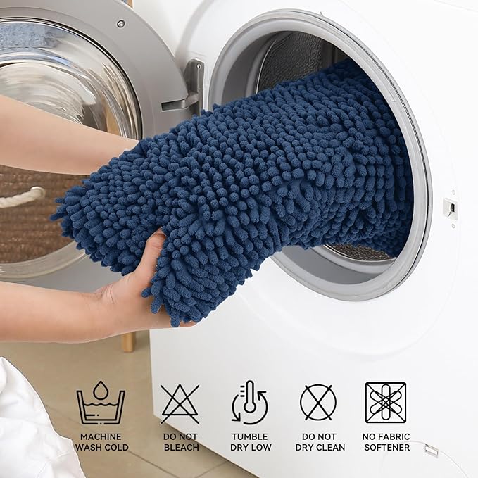 Bcoimo 30"×20" Absorbent Bath Mat, Non-Slip with Backing Chenille Bath Rug and Machine Washable Bathroom Mat Quick-Dry Design. Ideal for Bathroom and Tub Areas