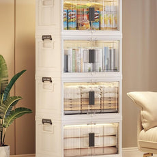 OlarHike 48QT Lockable Storage Bins with Lids - Folding Storage box with Doors and Wheels, Collapsible Plastic Storage Bins for Closets, Stackable Storage Organizer, Storage Containers, 4 Pack Cubes