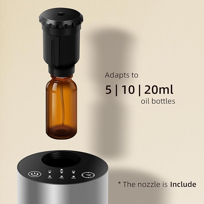 Waterless Essential Oil Diffuser Battery Operated Cordless Aromatherapy Diffuser with Timing & 3 Mist Levels car Diffuser，Silver Aluminum Alloy