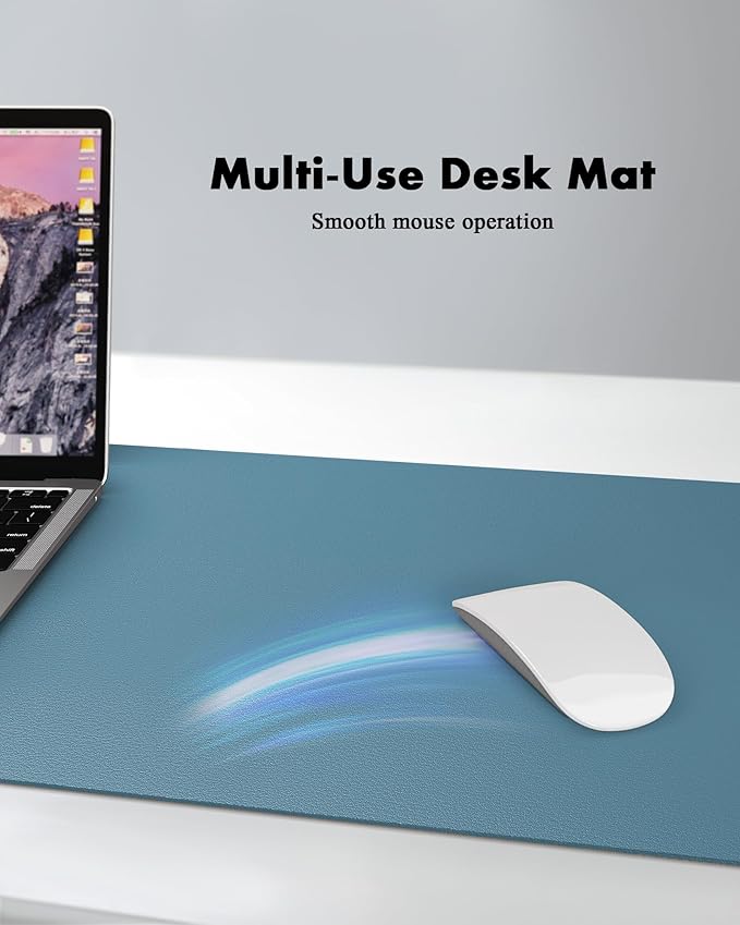 YSAGi Double-Sided Desk Pad, Leather Desk Mat, Eco Cork Desk Pad Protector, Large Mouse Pad for Desk, Waterproof Desk Blotter Pad, Desk Writing Pad for Office Work/Home(23.6"x13.7",Sea Blue+Cork)