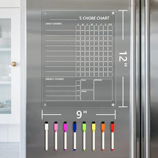 Acrylic Magnetic Chore Chart for Fridge, Clear Dry Erase Chores Chart for Refrigerator, Responsibility Reward Planning Board for Teens Family, w/ 8 Colors Markers, 12
