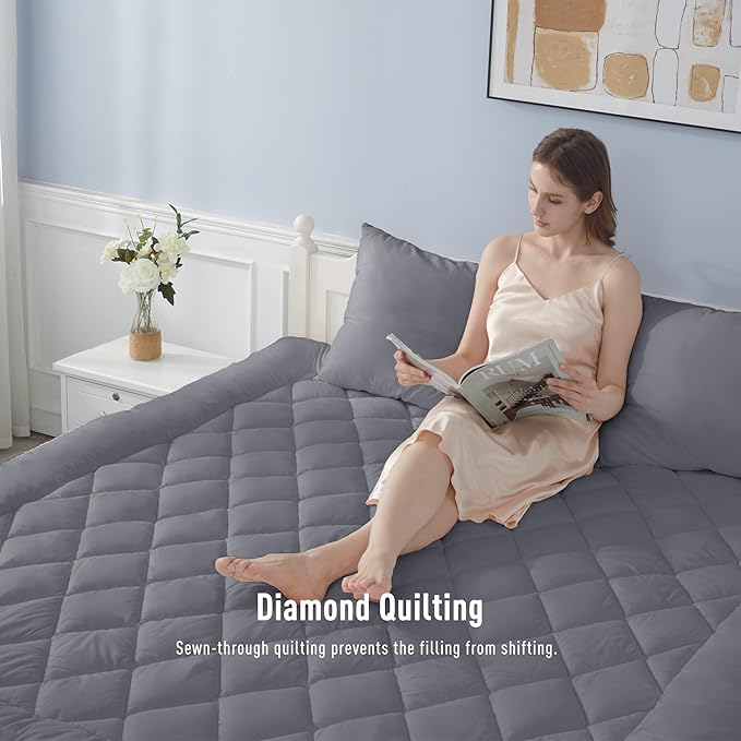 King Size Mattress Pad Cotton Top Mattress Cover Quilted Fitted Mattress Protector with 18-22" Deep Pocket Down Alternative Fill Noiseless & Breathable (King, Dark Grey)