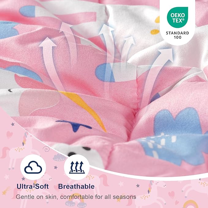 Kivik Pink Weighted Blanket 3 lbs, Breathable Weighted Blankets, Soft Cooling Heavy Throw for School Calming & Home Sleep, Machine Washable, 36 x 48 Inches, Cute Cartoon Unicorn