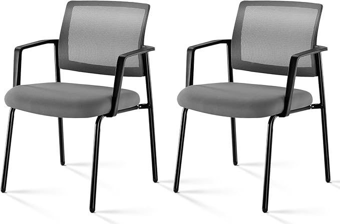 Sweetcrispy Stacking Home Office Chairs for 2 Pack - Upholstered Fabric Stack Foldable Chairs, Comfy Mesh Back, Sturdy Metal, Easy to Use and Store, Outdoor and Indoor, Party, Grey