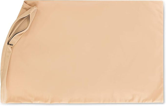 Cover Only for Premium Microbead Bed Pillow, Small Extra Smooth - Ultra Comfortable Sleep with Silk Like Anti Aging Cover 85% Spandex/ 15% Nylon Breathable, Cooling Barely Beige