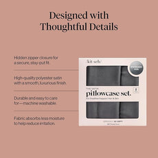 Kitsch Satin Pillowcase with Zipper for Hair & Skin, Softer Than Silk Pillow Cases Queen Size Set of 2, Wrinkle-Free, Smooth and Cooling Satin Pillow Covers, Standard Size 19