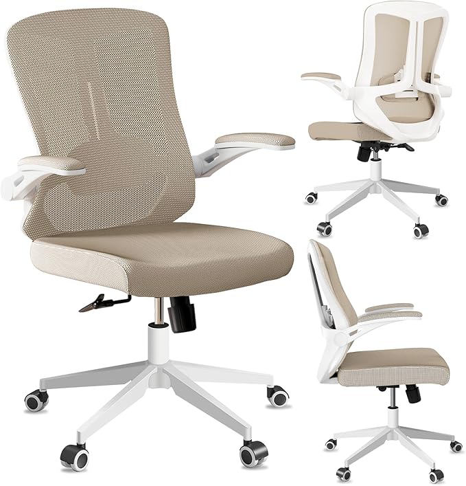 poki Mesh Office Chair, Home Office Desk Chair with Wheels, Ergonomic Office Chair with Lumbar Support and Adjustable Headrest, Comfortable Study and Desk Chair, Black