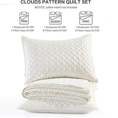 HORIMOTE HOME Cream Quilt Queen Size, Lightweight Quilts for Summer Ultra-Soft Microfiber Modern Style Quilted Clouds Pattern Bedspread Quit Set 3 Pieces(1 Quilt and 2 Pillow Shams)