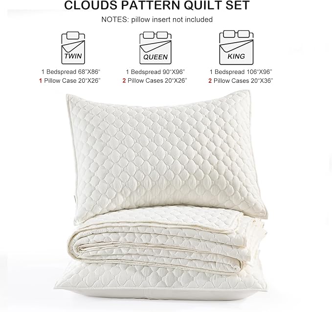 HORIMOTE HOME Cream Quilt Twin Size, Lightweight Quilt for Summer Ultra-Soft Microfiber Modern Style Quilted Clouds Pattern Bedspread Quit Set 2 Pieces (1 Quilt and 1 Pillow Sham)