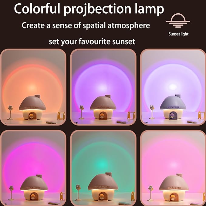 Portable Mini Humidifier, 300ml Small Cool Mist Humidifier, Personal Desktop Humidifiers for Baby Bedroom Travel Office Home,7 Modes of sunset atmosphere light, 2Modes of night light