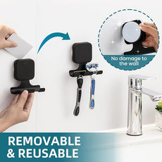TAILI Powerful Suction Cup Razor Holder 2 Pack, Stylish 304 Stainless Steel Bathroom Suction Hooks for Towel, Loofah, Bathrobe, Shaver Holder for Shower Wall, Easy to Install and Reuse, Black