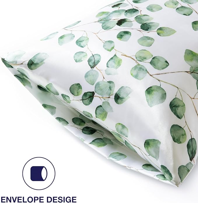 EXQ Home Satin Body Pillow Pillowcase Super Soft Silk Pillowcase, Body Pillow Cover with Envelope Closure Ink Leaf (20"x54")