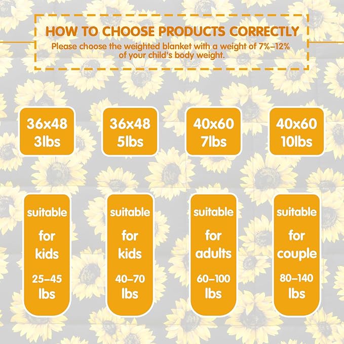 yescool Weighted Blanket 3 Pounds Cooling Weighted Lap Blanket, Sunflower Heavy Blanket for Sleeping, Breathable Weighted Throw Blanket Gift for 20-40lbs, 36"x48"