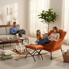 Lazy Chair and Ottoman, Large Accent Lounge Chair with Armrests and a Side Pocket, Modern Leisure Upholstered Sofa Reading Armchair with Footrest for Bedroom, Living Room, Dorm Rooms, Office