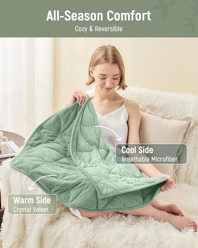 Weighted Lap Blanket 5 lbs for Adults, Luxury Soft Small Weighted Blanket, Compact Portable Weighted Lap Pad for Relaxation, Sleeping, Travel, All-Season Use, Sage Green, 30" x 40"